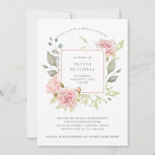 Bountiful Roses Elegant Pink Floral Bridal Shower Invitation | Zazzle