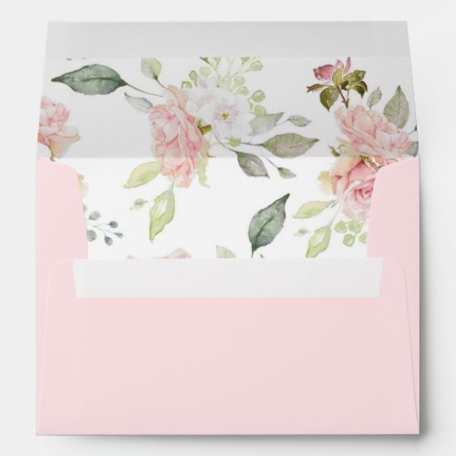 Bountiful Roses  Elegant Pink Floral Wedding Envelope
