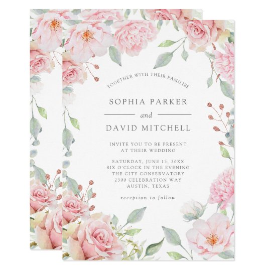 Bountiful Roses | Elegant Pink Floral Wedding Invitation | Zazzle.com