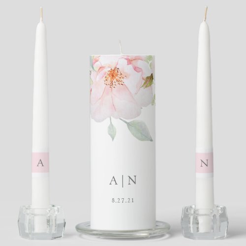 Bountiful Roses  Elegant Pink Floral Wedding Unity Candle Set