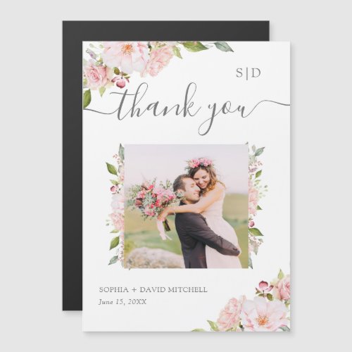 Bountiful Roses  Floral Wedding Photo Thank You Magnetic Invitation