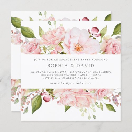 Bountiful Roses  Pink Floral Engagement Party Invitation