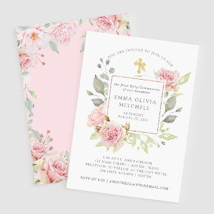 Bountiful Roses Pink Floral First Holy Communion Invitation