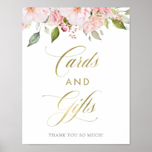 Bountiful Roses Pink Floral Gold Cards and Gifts Poster