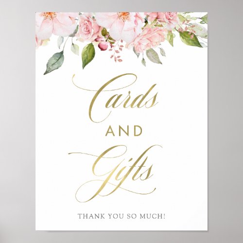 Bountiful Roses  Pink Floral Gold Cards and Gifts Poster