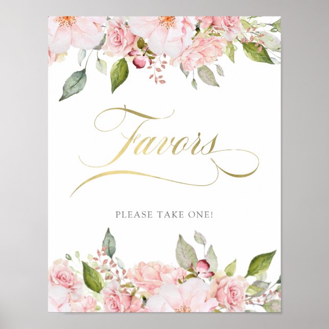 Bountiful Roses | Pink Floral Gold Wedding Favors Poster (Front)