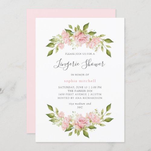 Bountiful Roses  Pink Floral Lingerie Shower Invitation