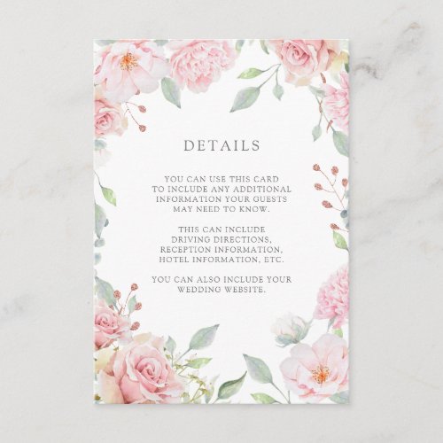 Bountiful Roses Pink Floral Wedding Guest Details Enclosure Card
