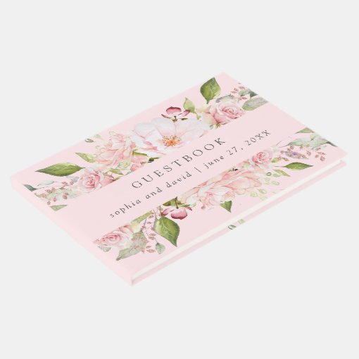 Bountiful Roses Pink Floral Wedding On Blush Guest Book Zazzle