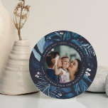 Bountiful | Round Hanukkah Photo Holiday Card<br><div class="desc">Elegant Hanukkah photo card in a unique round shape features a favorite photo surrounded by icy blue botanical foliage and tiny white berries. Personalize with a custom Hanukkah greeting (shown with "wishing you love,  light and peace"),  and your names curved around the photo.</div>