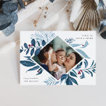 Bountiful | Watercolor Botanical Hanukkah Photo Holiday Card<br><div class="desc">Elegant Hanukkah photo card features a favorite photo surrounded by a geometric border of lush blue botanical foliage and tiny red watercolor berries. "Wishing you love and light" appears at the upper right corner in grey lettering,  with your family name at the lower left.</div>