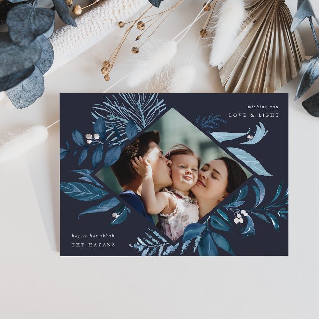 Bountiful | Watercolor Botanical Hanukkah Photo Holiday Card (Creator Uploaded)