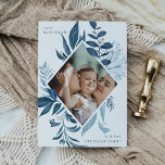 Bountiful | Watercolor Botanical Hanukkah Photo Holiday Card<br><div class="desc">Elegant Hanukkah photo card for vertical photos features your photo surrounded by a geometric border of icy blue botanical foliage and tiny white watercolor berries. "Joyous Hanukkah" appears at the upper left corner in grey lettering,  with your family name at the lower right.</div>