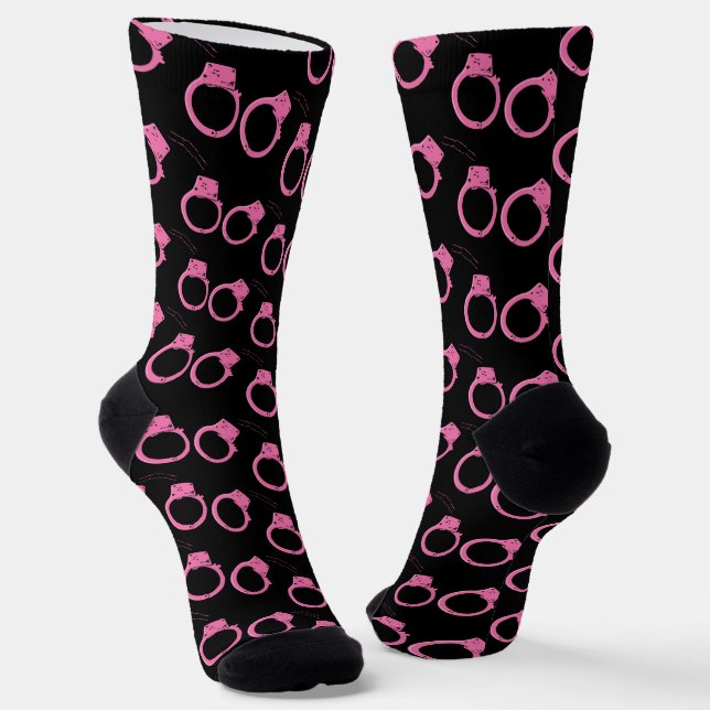 Bounty Hunter Fun Pink Handcuffs Print Socks (Angled)