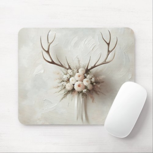 Bouquet and Deer Antlers Mouse Pad