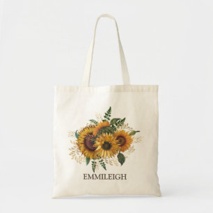Bouquet Beautiful Vintage Yellow Brown Sunflowers Tote Bag