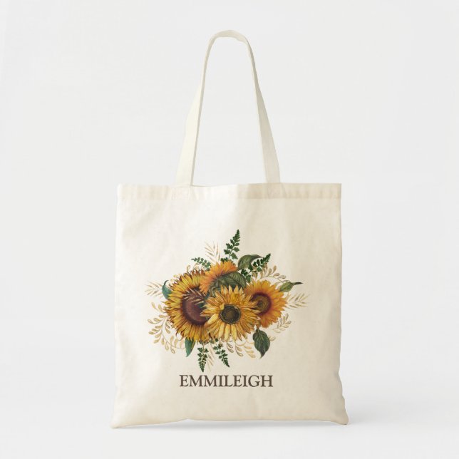 Bouquet Beautiful Vintage Yellow Brown Sunflowers Tote Bag (Front)
