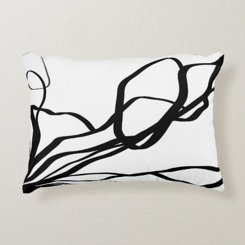 Bouquet Blanc Abstract White  Black Accent Pillow