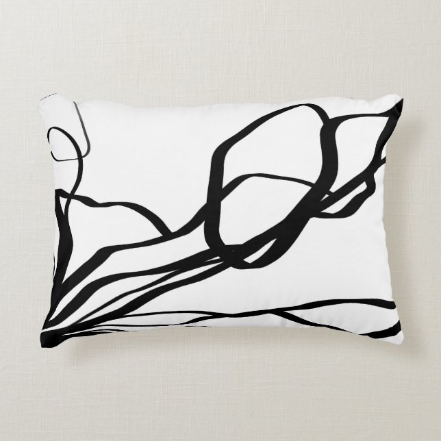 Bouquet Blanc: Abstract White & Black Accent Pillow (Front)