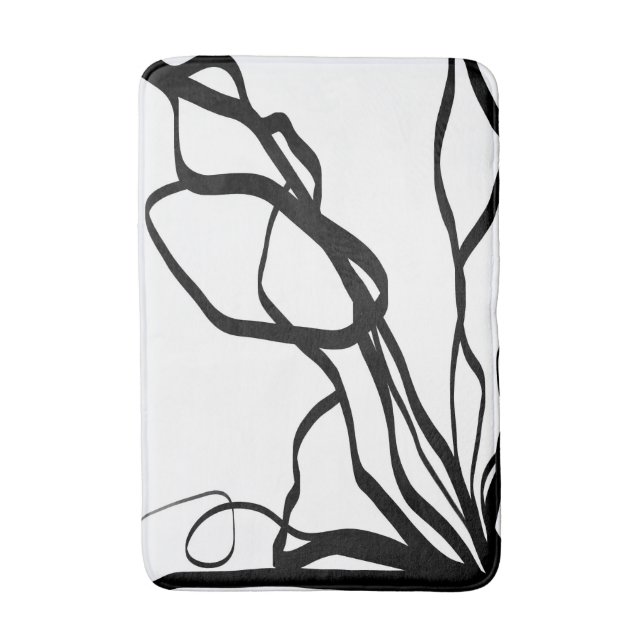 Bouquet Blanc: Abstract White & Black Bath Mat (Front Vertical)
