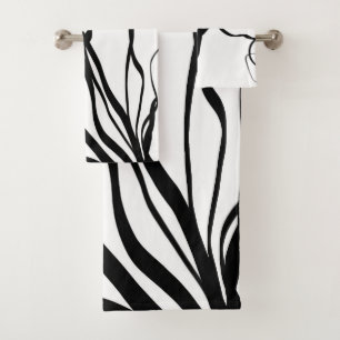 Bouquet Blanc: Abstract White & Black Bath Towel Set