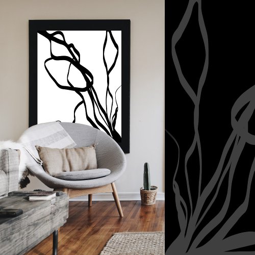 Bouquet Blanc Abstract White  Black Canvas Print