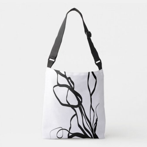 Bouquet Blanc Abstract White  Black Crossbody Bag