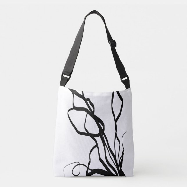 Bouquet Blanc: Abstract White & Black Crossbody Bag (Front)