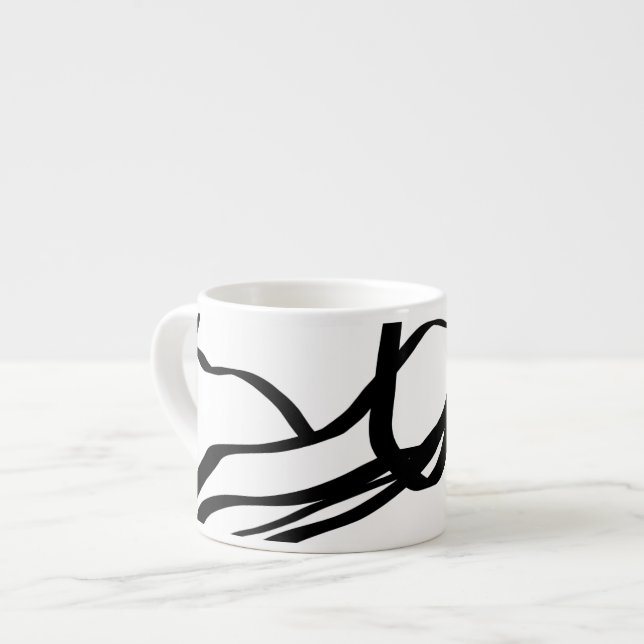 Bouquet Blanc: Abstract White & Black Espresso Cup (Front Left)