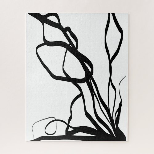 Bouquet Blanc Abstract White  Black Jigsaw Puzzle