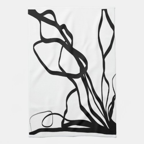 Bouquet Blanc Abstract White  Black Kitchen Towel