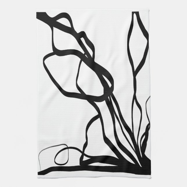 Bouquet Blanc: Abstract White & Black Kitchen Towel (Vertical)