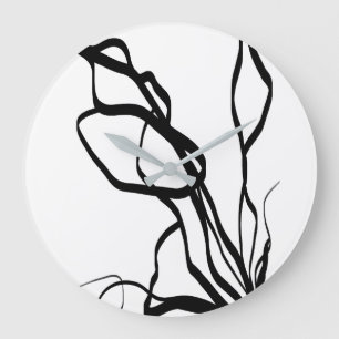 Bouquet Blanc: Abstract White & Black Large Clock