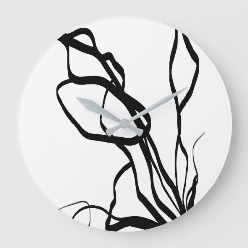 Bouquet Blanc Abstract White  Black Large Clock