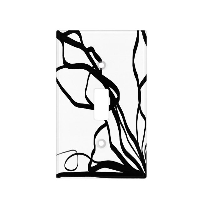 Bouquet Blanc: Abstract White & Black Light Switch Cover (Front)