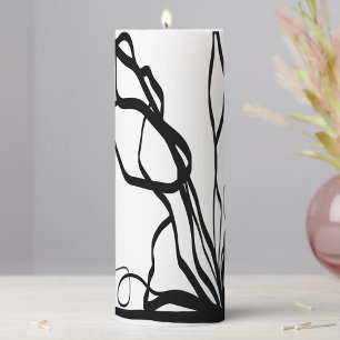 Bouquet Blanc: Abstract White & Black Pillar Candle
