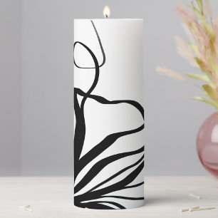 Bouquet Blanc: Abstract White & Black Pillar Candle
