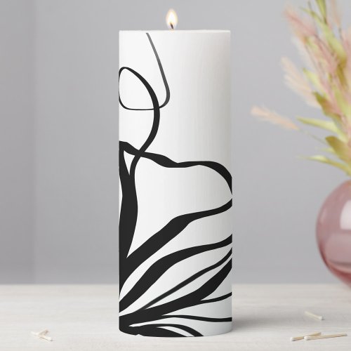 Bouquet Blanc Abstract White  Black Pillar Candle