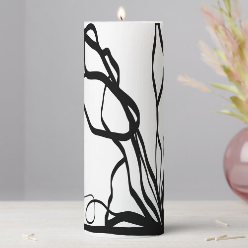 Bouquet Blanc Abstract White  Black Pillar Candle