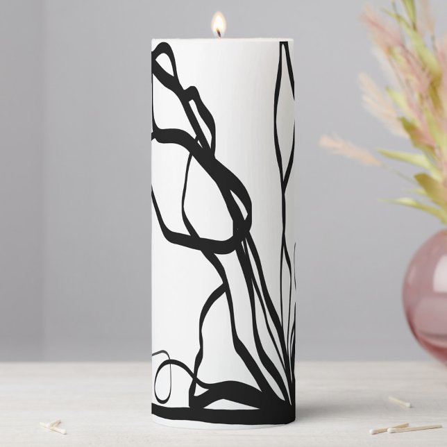 Bouquet Blanc: Abstract White & Black Pillar Candle (Creator Uploaded)