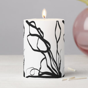Bouquet Blanc: Abstract White & Black Pillar Candle
