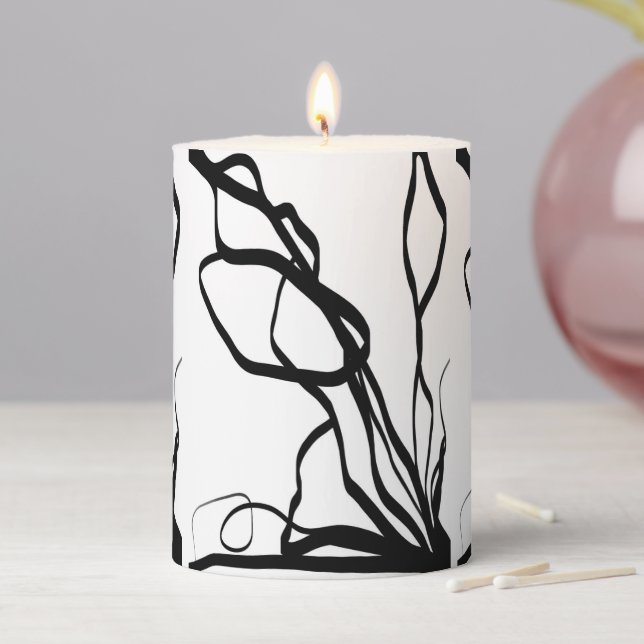 Bouquet Blanc: Abstract White & Black Pillar Candle (In Situ)