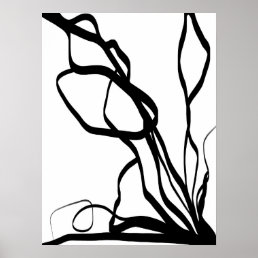 Bouquet Blanc: Abstract White &amp; Black Poster