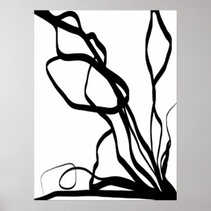Bouquet Blanc: Abstract White & Black Poster