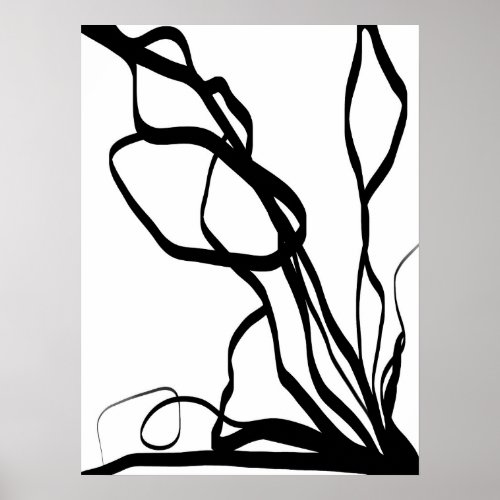 Bouquet Blanc Abstract White  Black Poster