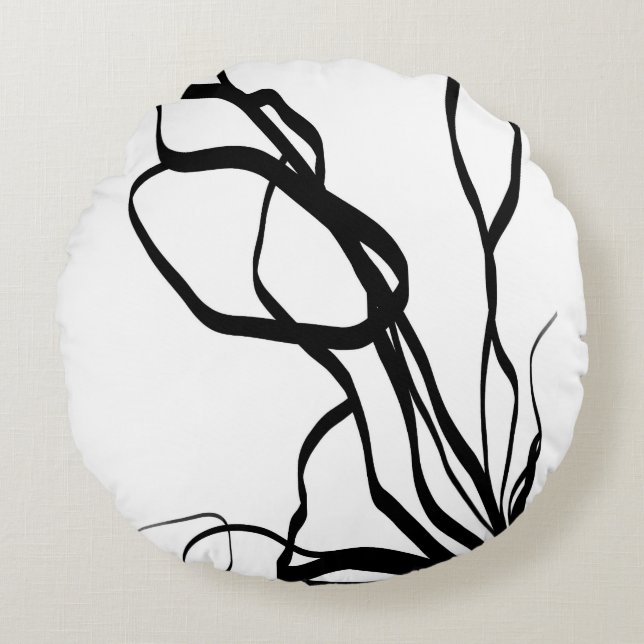 Bouquet Blanc: Abstract White & Black Round Pillow (Front)