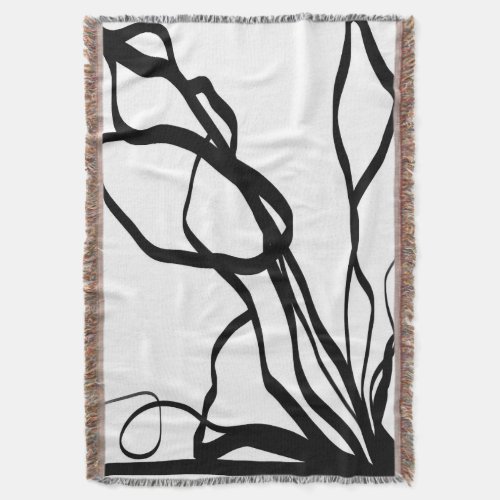 Bouquet Blanc Abstract White  Black Throw Blanket