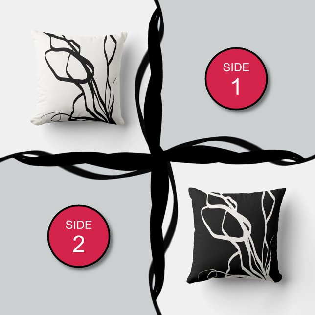 Bouquet Blanc & Noir: Abstract White & Black Throw Pillow (Creator Uploaded)