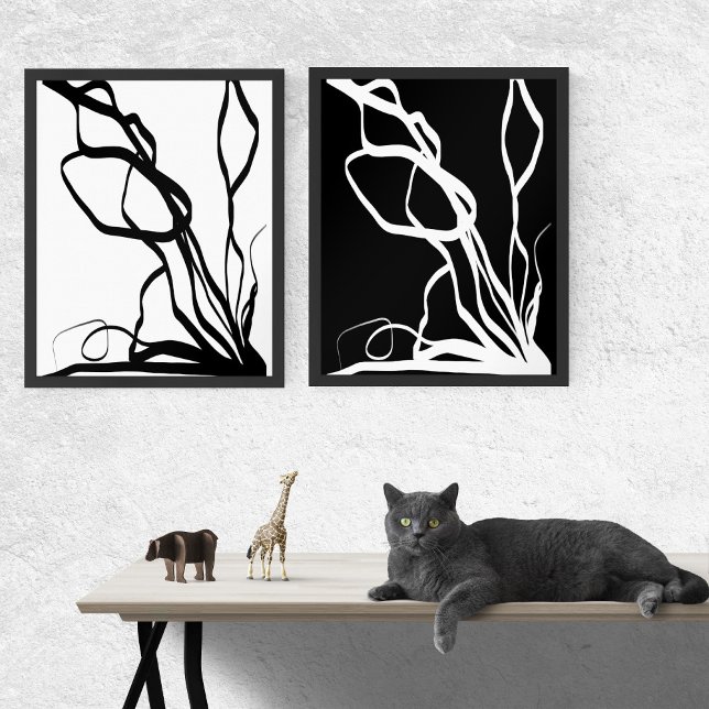 Bouquet Blanc & Noir: Abstract White & Black Wall Art Sets (Creator Uploaded)