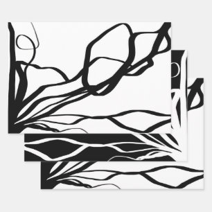 Bouquet Blanc & Noir: Abstract White & Black Wrapping Paper Sheets